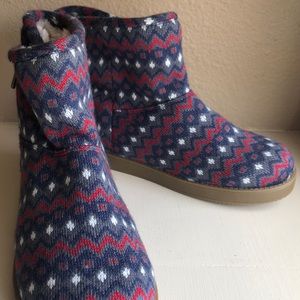 NAVY WOVEN WINTER FUR LINED BOOTS 8.5
